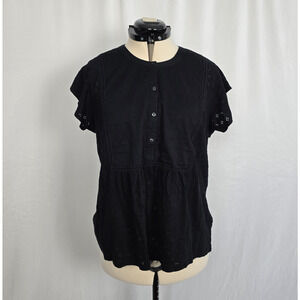 Style & Co Cap Sleeve Blouse Women's 1X Black Henley Eyelet NWT